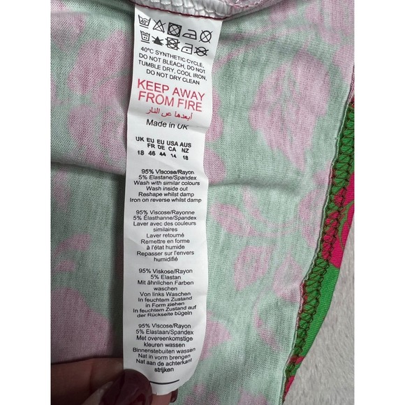 Boohoo Cold Shoulder Bell Sleeve Ruffle Floral Dress Tunic Top Green Pink US 14 - Picture 5 of 9